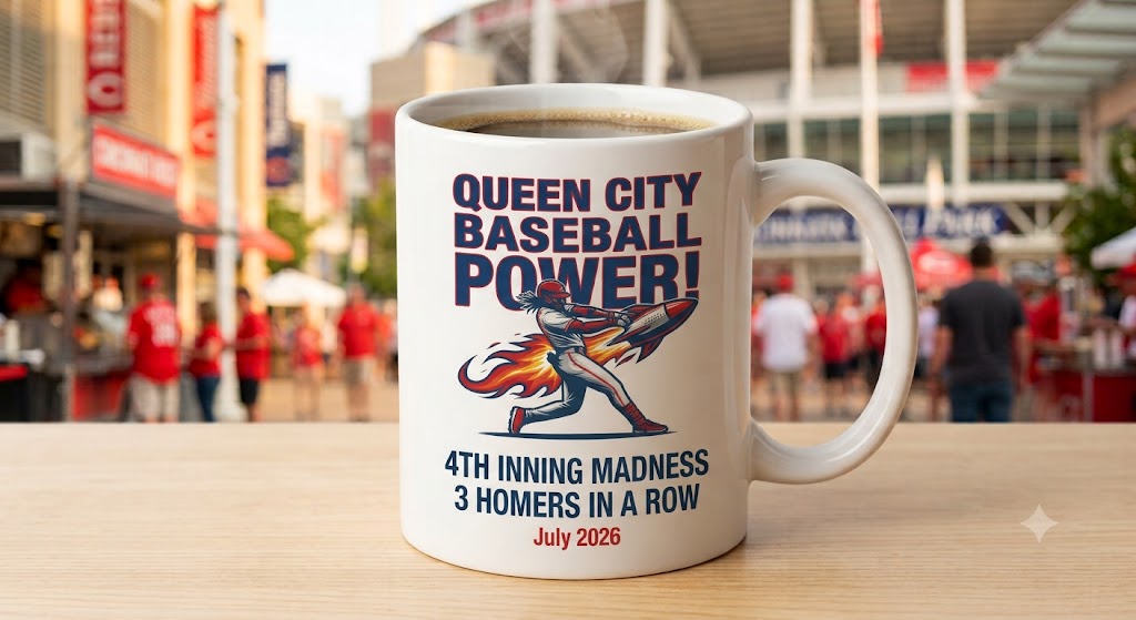 Queen City Baseball T-Shirt worn by fan outside stadium