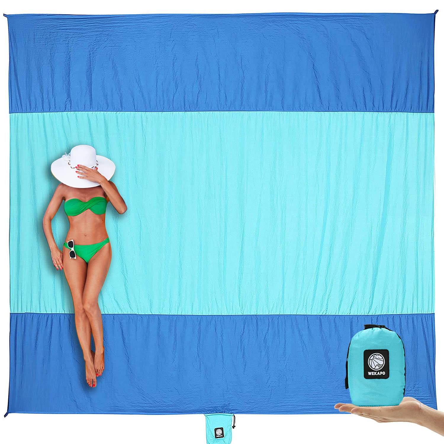 Sandproof Beach Blanket 7x7 FT | Waterproof Ripstop Nylon, Quick-Dry, Compact & Lightweight | Beach Mat with Stakes for 1-3 People, Picnic & Camping
