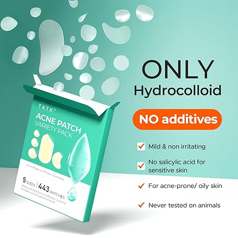 Hydrocolloid Pimple Patches 443 Count | 5 Sizes for Face & Body | Acne Patch for Whiteheads, Zits & Blemishes, All Skin Types