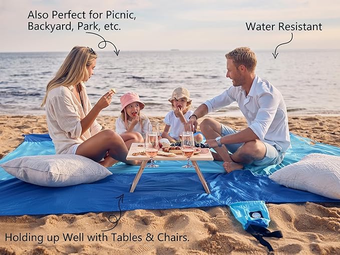Sandproof Beach Blanket 7x7 FT | Waterproof Ripstop Nylon, Quick-Dry, Compact & Lightweight | Beach Mat with Stakes for 1-3 People, Picnic & Camping