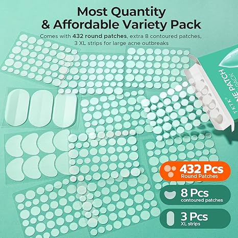 Hydrocolloid Pimple Patches 443 Count | 5 Sizes for Face & Body | Acne Patch for Whiteheads, Zits & Blemishes, All Skin Types