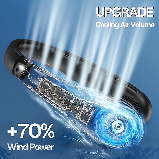 Bladeless Wearable Neck Fan | 4000mAh Battery, 3 Speeds, 360° Hands-Free Cooling | USB Rechargeable Personal Fan for Summer, Black/White/Blue