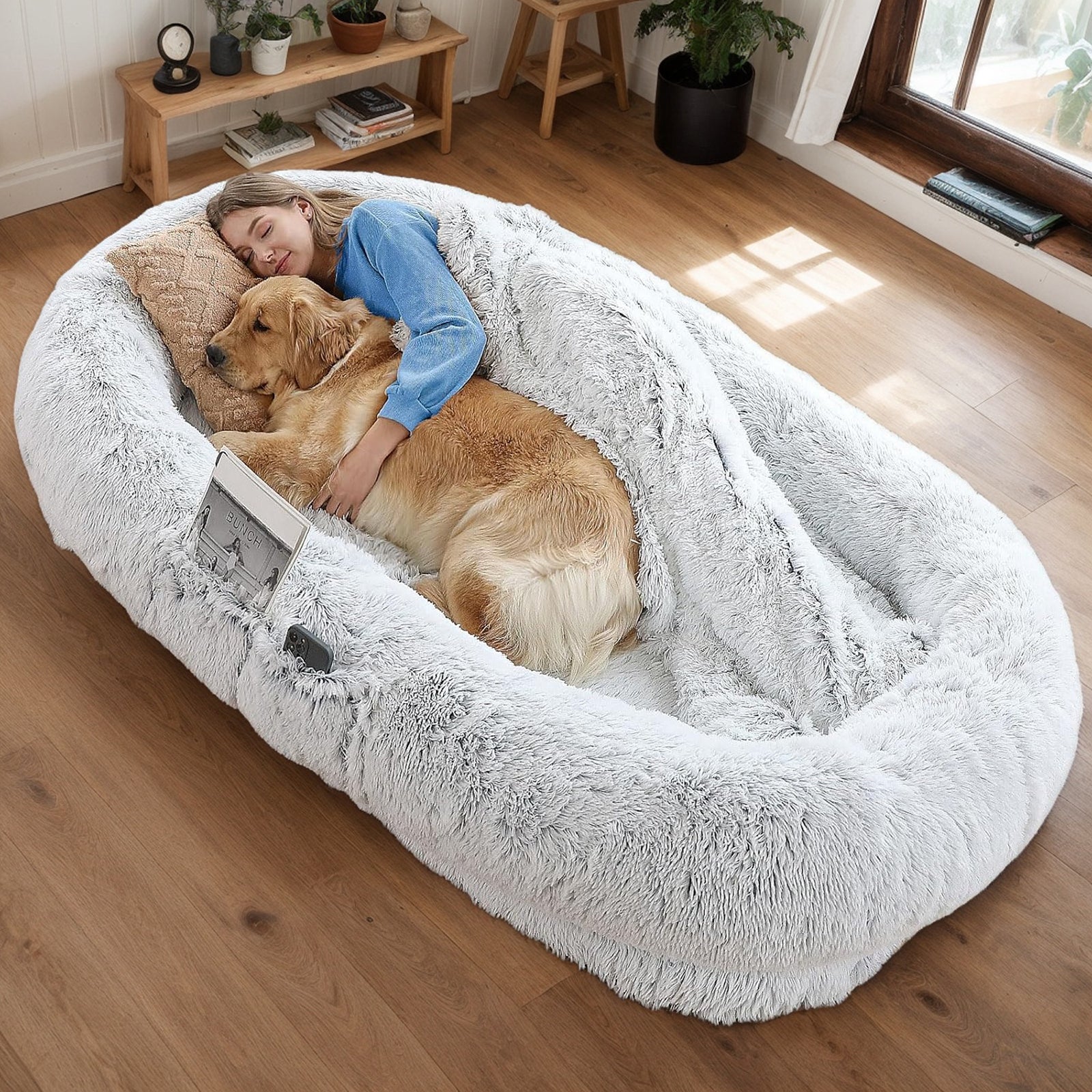 Human Dog Bed 71x45 - Washable Faux Fur Napping Bed for People & Pets