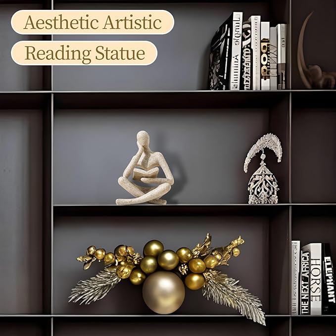 Abstract Reading Thinker Statue - Modern Bookshelf Decor Sculpture