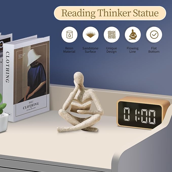 Abstract Reading Thinker Statue - Modern Bookshelf Decor Sculpture