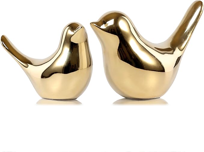 Gold Birds Statues Set - Modern Ceramic Figurines Home Decor