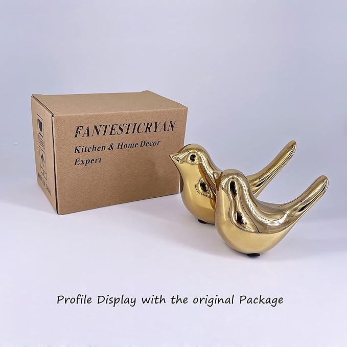 Gold Birds Statues Set - Modern Ceramic Figurines Home Decor