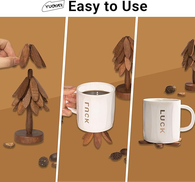 Wooden Tree-Shaped Coasters Set - Natural Sapeli Wood Drink Coasters