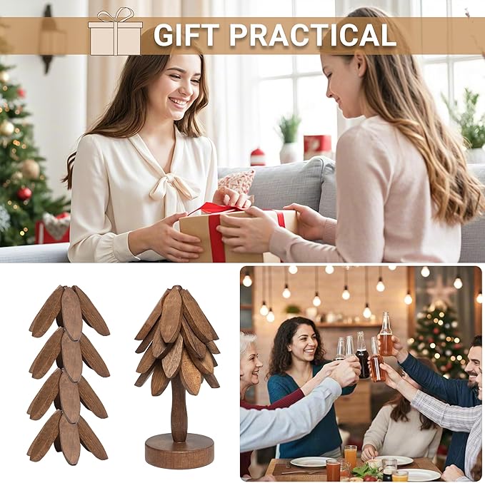 Wooden Tree-Shaped Coasters Set - Natural Sapeli Wood Drink Coasters