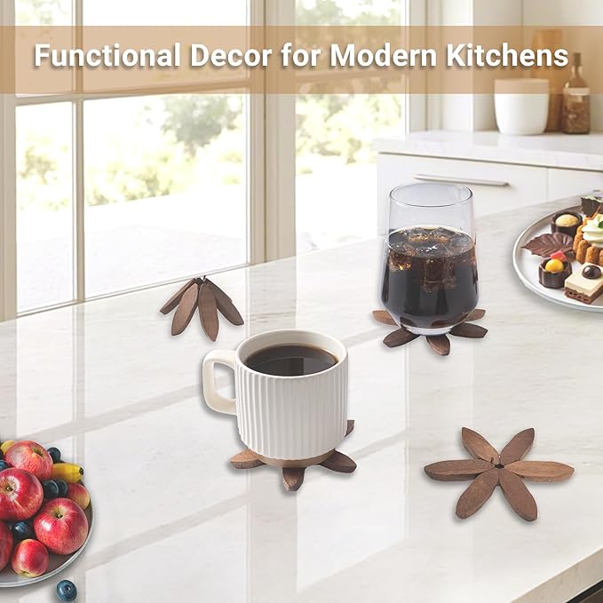 Wooden Tree-Shaped Coasters Set - Natural Sapeli Wood Drink Coasters