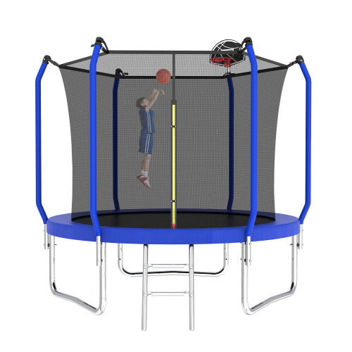 8FT Trampoline with Basketball Hoop - Kids Playing in Backyard