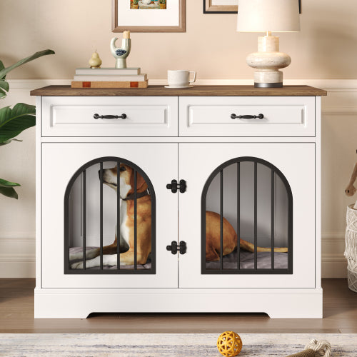 43.3" Dog Crate Furniture with 2 Storage Drawers | Heavy Duty Indoor Dog Kennel & End Table