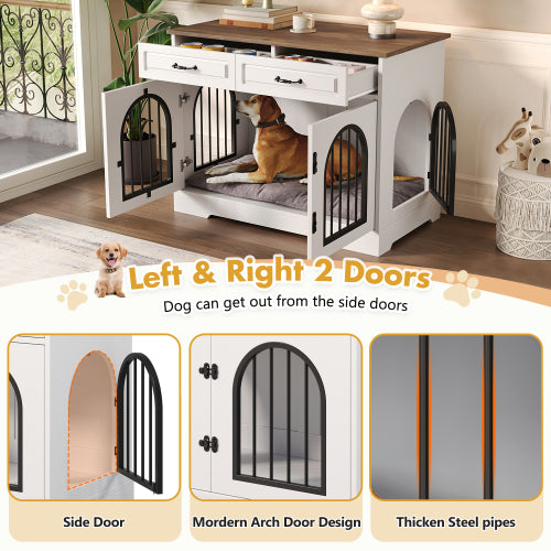 43.3" Dog Crate Furniture with 2 Storage Drawers | Heavy Duty Indoor Dog Kennel & End Table