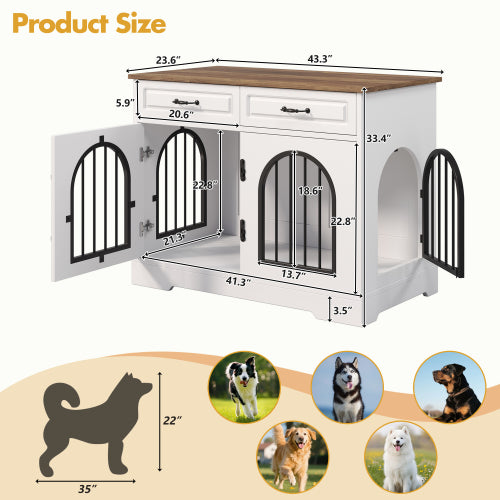 43.3" Dog Crate Furniture with 2 Storage Drawers | Heavy Duty Indoor Dog Kennel & End Table