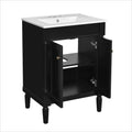 24" Bathroom Vanity with Ceramic Sink | 2-Tier Modern Storage Cabinet with Solid Wood & MDF, Single Sink Vanity for Bathroom, Black