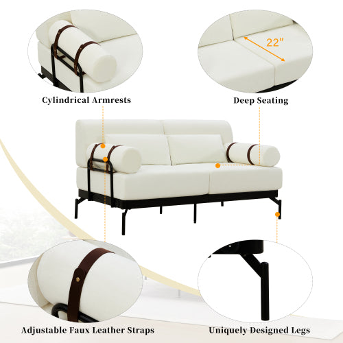 59" Modern Loveseat Sofa with USB Ports & Cylindrical Armrests | 2-Seater Couch for Living Room, Beige