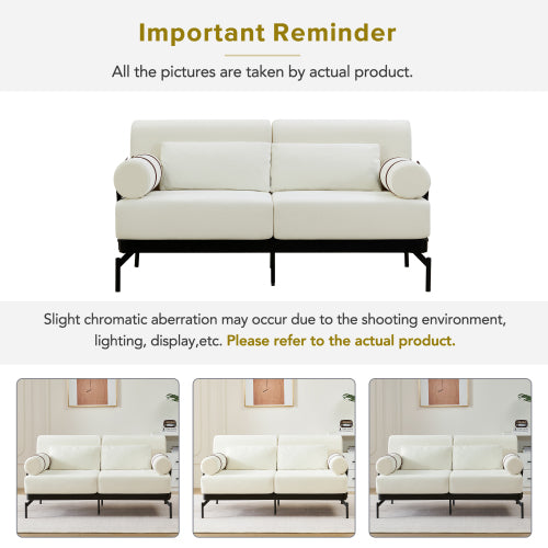 59" Modern Loveseat Sofa with USB Ports & Cylindrical Armrests | 2-Seater Couch for Living Room, Beige
