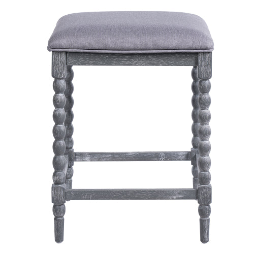 26" Gray Counter Stools Set of 2 | Upholstered Bar Stools with Solid Acacia Wood Frame