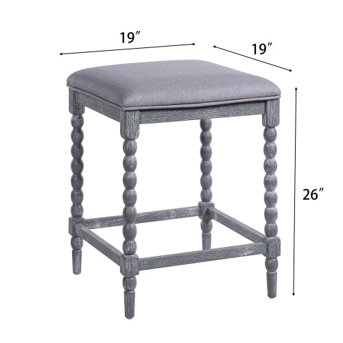 26" Gray Counter Stools Set of 2 | Upholstered Bar Stools with Solid Acacia Wood Frame