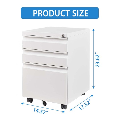 3-Drawer Mobile Filing Cabinet with Lock - Under Desk Storage for Home Office