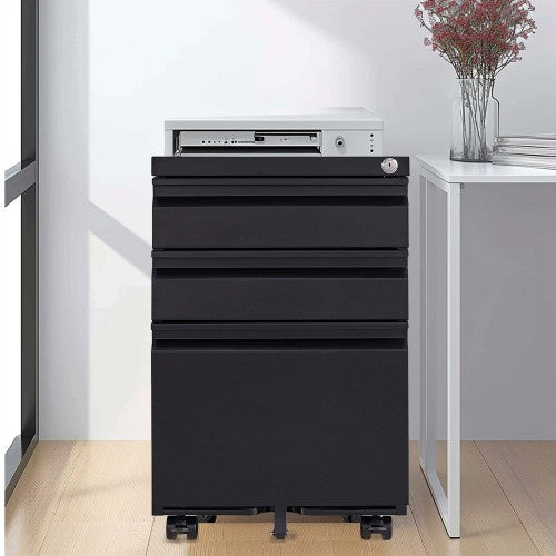 3-Drawer Mobile Filing Cabinet with Lock - Under Desk Storage for Home Office