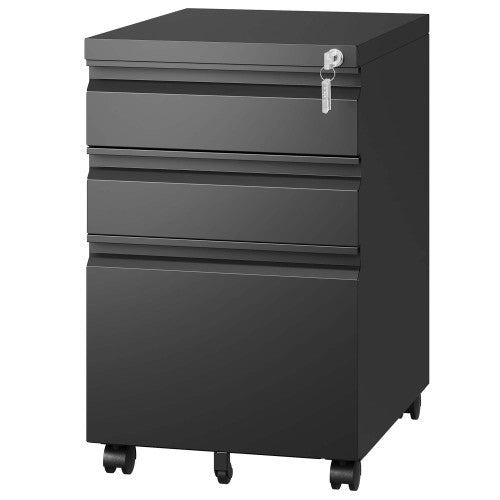 3-Drawer Mobile Filing Cabinet with Lock - Under Desk Storage for Home Office