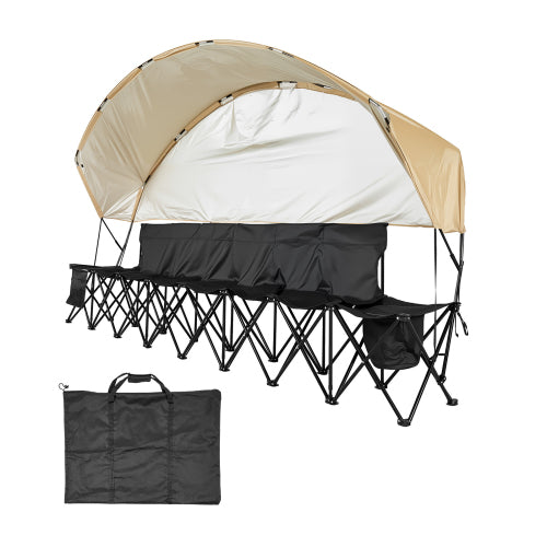 6-Seat Portable Folding Bench with Sunshade - Full Product View with Carrying Bag