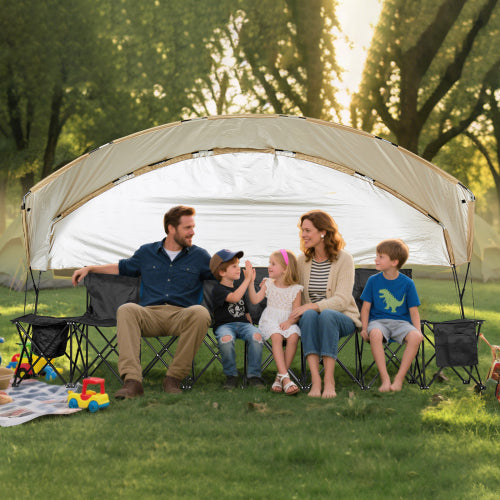 6-Seat Folding Bench with Sunshade - Family Enjoying Outdoor Event