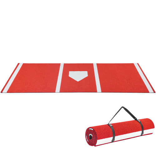 10x3.8 FT Baseball Batting Mat Full View Unrolled and Rolled with Portable Rope White Background