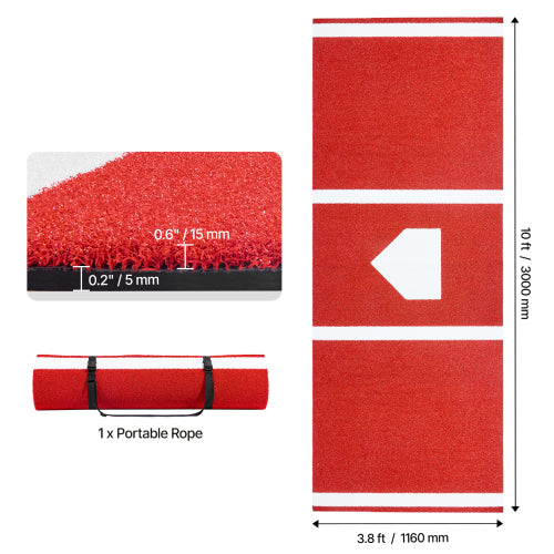 15mm PP Turf 5mm EVA Bottom 3.8ft x 10ft Dimensions with Home Plate Detail