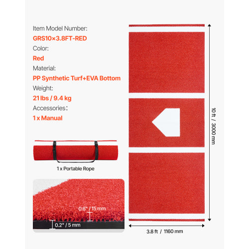 Specifications GRS10x3.8FT-RED PP Synthetic Turf EVA Bottom 21 lbs 9.4 kg 1x Portable Rope