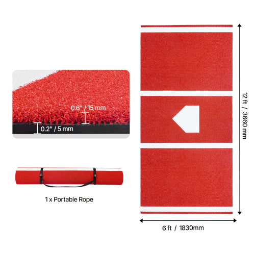 12x6 FT Baseball Mat Dimensions 12ft x 6ft with Home Plate Portable Rope Included