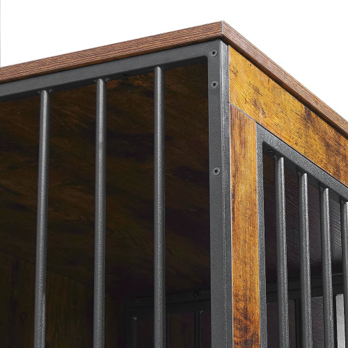 75" Double Dog Crate Furniture | Indoor Wooden Dog Kennel for 2 Dogs with Divider & Tray