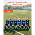 6-Person Extra-Wide Bench with Backrest - 6 Players Celebrating on Soccer Field Ideal for Extended Training Sessions