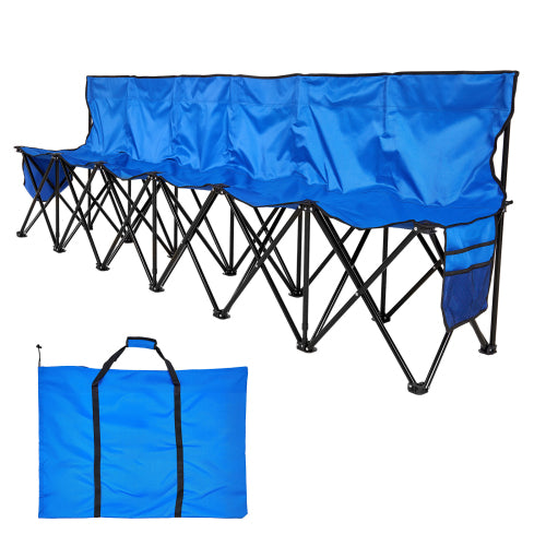 6-Seat Portable Folding Bench Blue Full Product View with Carry Bag White Background
