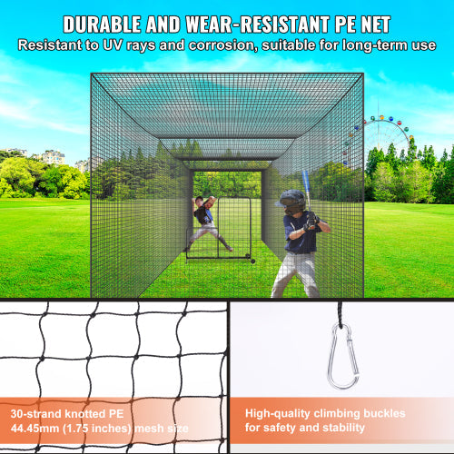 35FT Batting Cage Net - Durable UV Resistant 30-Strand PE Mesh with Climbing Buckles