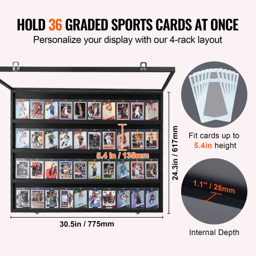 Hold 36 Graded Sports Cards 4-Rack Layout Dimensions 30.5x24.3 inches