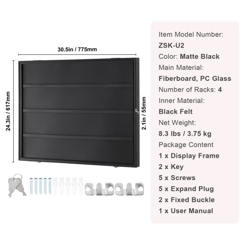 Sports Card Display Case Specifications Matte Black Fiberboard PC Glass
