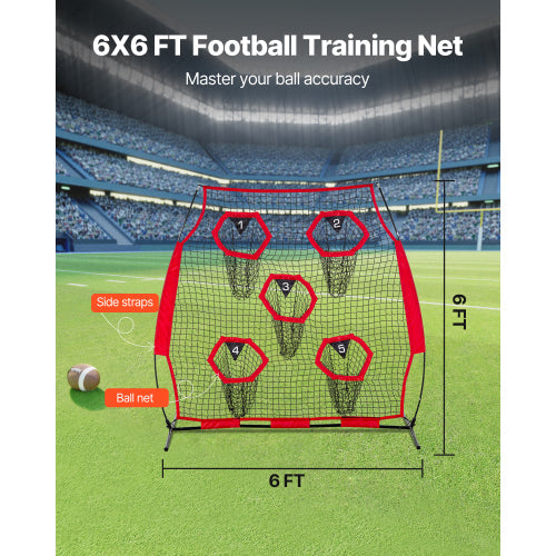 6x6 FT Football Net - Dimensions 81.89 x 74.41 inches with 5 Target Pockets