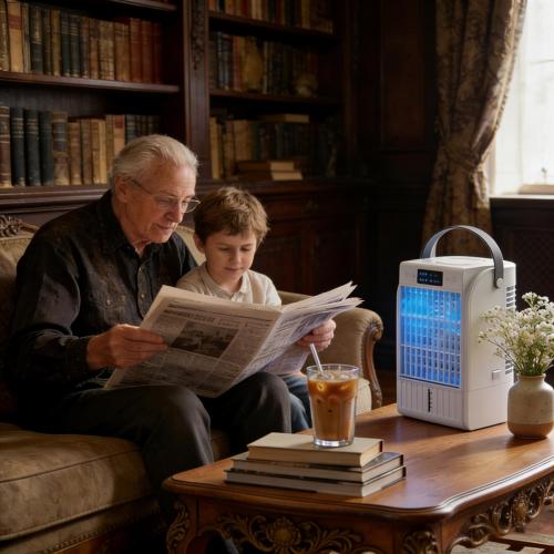 Mini Air Cooler 4-In-1 Portable Air Conditioner with Humidifier & 7-Color LED