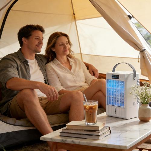 Mini Air Cooler 4-In-1 Portable Air Conditioner with Humidifier & 7-Color LED