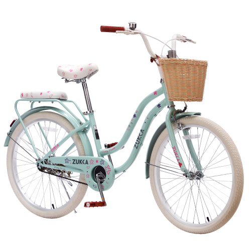 24 inch girls cruiser bike green with wicker basket
