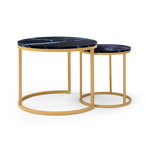 Black Marble-Look Nesting Tables, Set of 2 – Gold Metal Frames