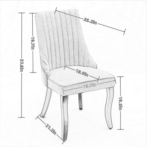 Upholstered Velvet Dining Chairs Set of 2 | High Back Channel Accent Chair with Curved Rubberwood Legs & Triple Elastic Cushion, Beige