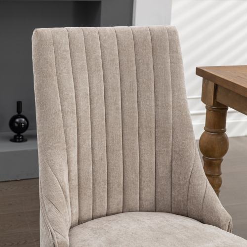 Upholstered Velvet Dining Chairs Set of 2 | High Back Channel Accent Chair with Curved Rubberwood Legs & Triple Elastic Cushion, Beige