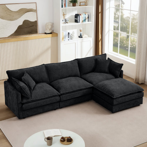 Cloud Modular Sectional Sofa with Ottoman – L-Shaped Chenille Couch