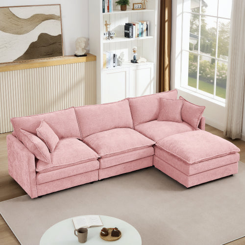 Cloud Modular Sectional Sofa with Ottoman – L-Shaped Chenille Couch
