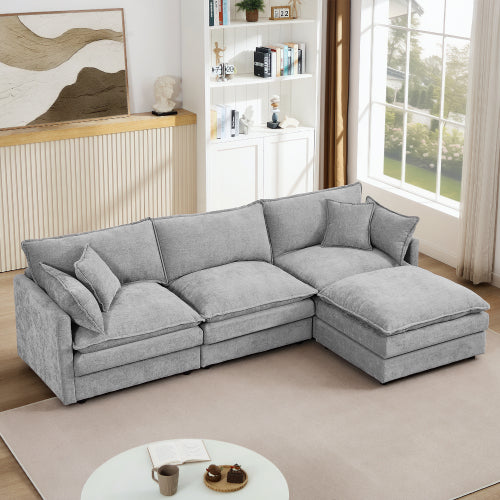 Cloud Modular Sectional Sofa with Ottoman – L-Shaped Chenille Couch