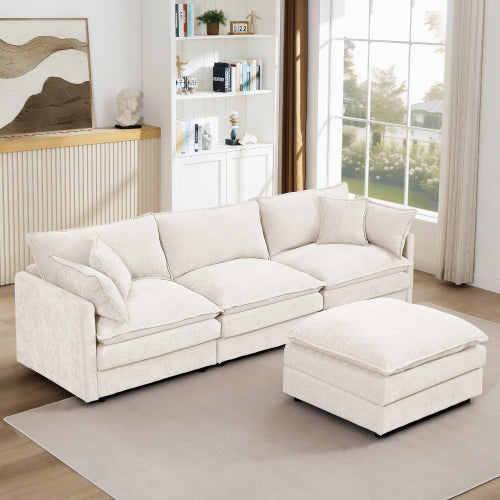 Cloud Modular Sectional Sofa with Ottoman – L-Shaped Chenille Couch