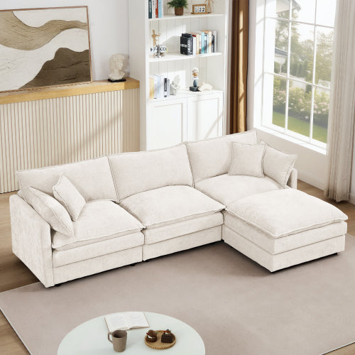 Cloud Modular Sectional Sofa with Ottoman – L-Shaped Chenille Couch